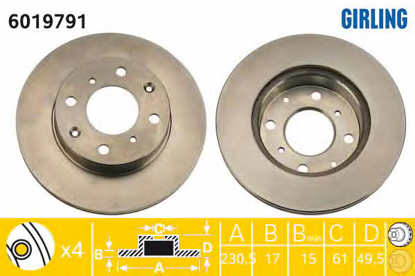 Girling 6019791 Front brake disc ventilated 6019791: Buy near me in Poland at 2407.PL - Good price!