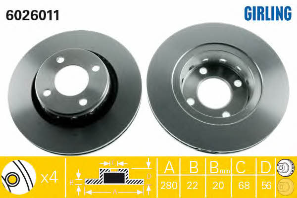 Girling 6026011 Front brake disc ventilated 6026011: Buy near me in Poland at 2407.PL - Good price!