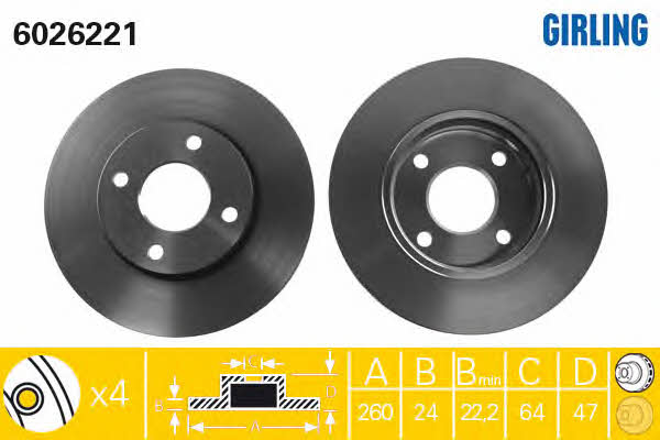 Girling 6026221 Front brake disc ventilated 6026221: Buy near me in Poland at 2407.PL - Good price!