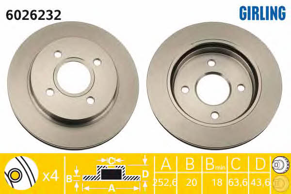 Girling 6026232 Rear ventilated brake disc 6026232: Buy near me in Poland at 2407.PL - Good price!