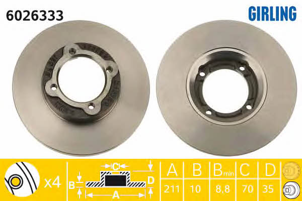 Girling 6026333 Unventilated front brake disc 6026333: Buy near me in Poland at 2407.PL - Good price!