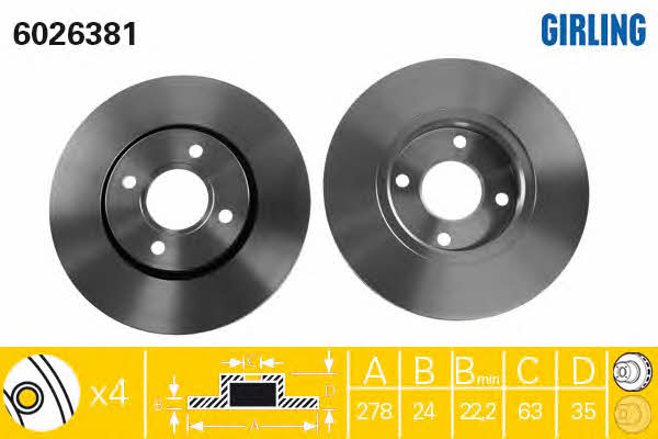 Girling 6026381 Front brake disc ventilated 6026381: Buy near me in Poland at 2407.PL - Good price!