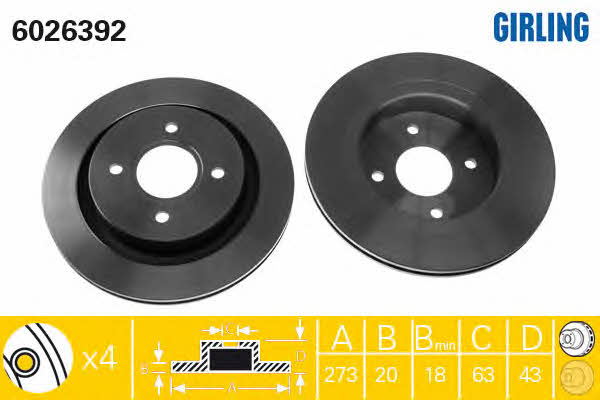 Girling 6026392 Rear ventilated brake disc 6026392: Buy near me in Poland at 2407.PL - Good price!