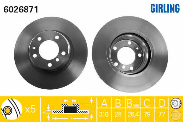 Girling 6026871 Front brake disc ventilated 6026871: Buy near me in Poland at 2407.PL - Good price!