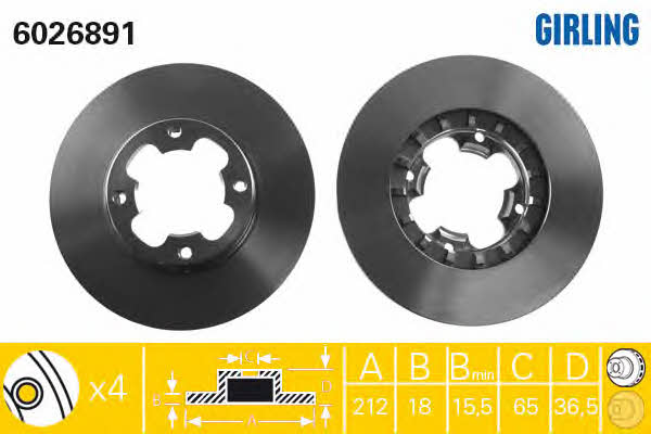 Girling 6026891 Front brake disc ventilated 6026891: Buy near me in Poland at 2407.PL - Good price!