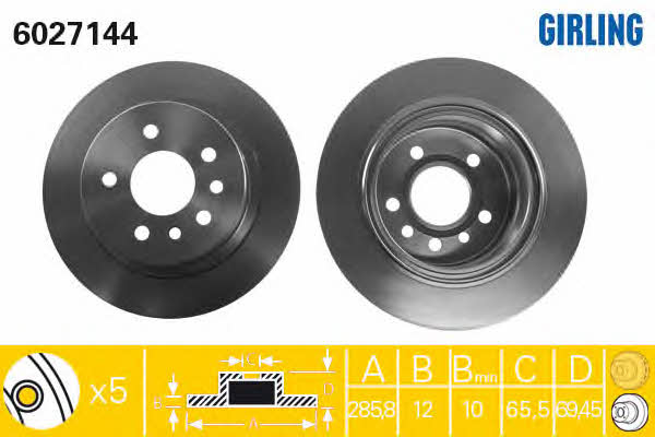 Girling 6027144 Rear brake disc, non-ventilated 6027144: Buy near me in Poland at 2407.PL - Good price!