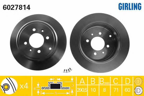 Girling 6027814 Rear brake disc, non-ventilated 6027814: Buy near me in Poland at 2407.PL - Good price!