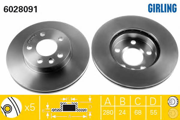 Girling 6028091 Тормозной диск передний вентилируемый 6028091: Отличная цена - Купить в Польше на 2407.PL!