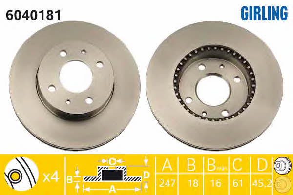 Girling 6040181 Front brake disc ventilated 6040181: Buy near me in Poland at 2407.PL - Good price!