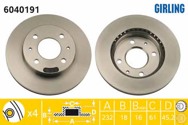 Girling 6040191 Front brake disc ventilated 6040191: Buy near me in Poland at 2407.PL - Good price!