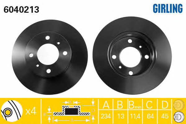 Girling 6040213 Unventilated front brake disc 6040213: Buy near me in Poland at 2407.PL - Good price!