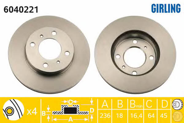 Girling 6040221 Front brake disc ventilated 6040221: Buy near me in Poland at 2407.PL - Good price!