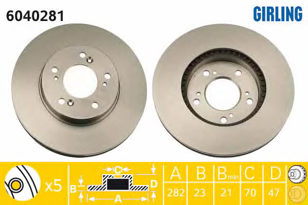 Girling 6040281 Front brake disc ventilated 6040281: Buy near me in Poland at 2407.PL - Good price!