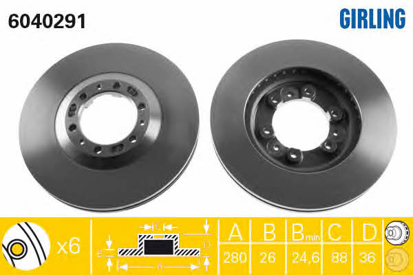 Girling 6040291 Front brake disc ventilated 6040291: Buy near me in Poland at 2407.PL - Good price!