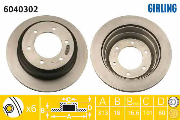 Girling 6040302 Rear ventilated brake disc 6040302: Buy near me in Poland at 2407.PL - Good price!