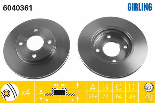 Girling 6040361 Front brake disc ventilated 6040361: Buy near me in Poland at 2407.PL - Good price!