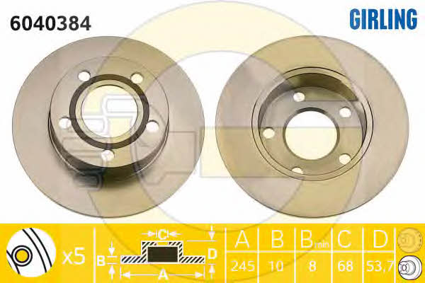 Girling 6040384 Rear brake disc, non-ventilated 6040384: Buy near me in Poland at 2407.PL - Good price!