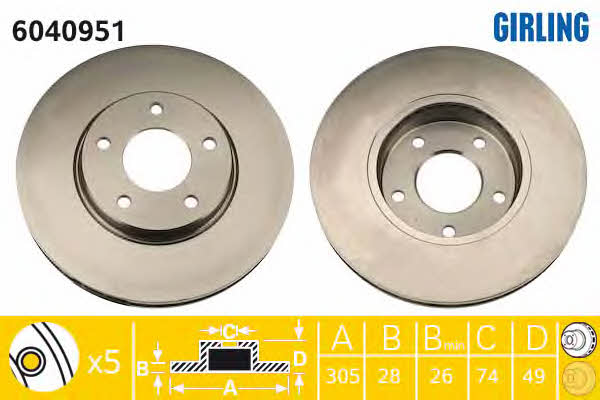 Girling 6040951 Front brake disc ventilated 6040951: Buy near me in Poland at 2407.PL - Good price!