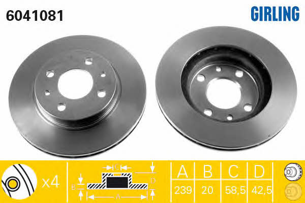 Girling 6041081 Front brake disc ventilated 6041081: Buy near me in Poland at 2407.PL - Good price!