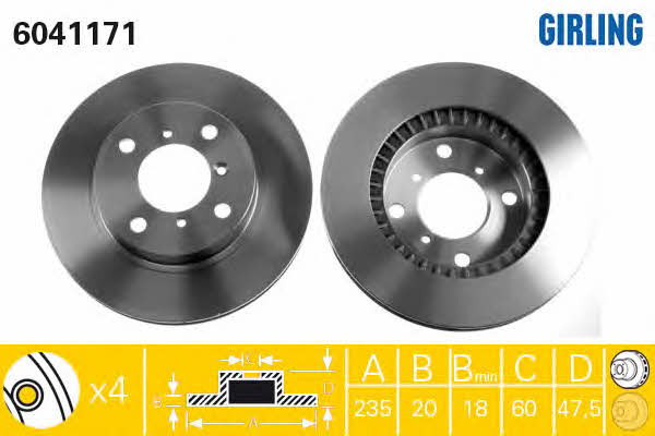 Girling 6041171 Front brake disc ventilated 6041171: Buy near me in Poland at 2407.PL - Good price!