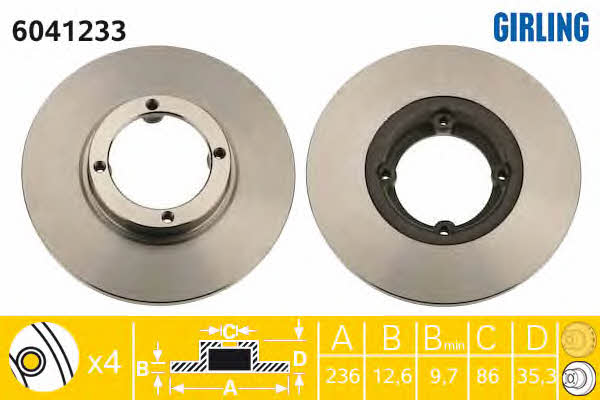 Girling 6041233 Unventilated front brake disc 6041233: Buy near me in Poland at 2407.PL - Good price!