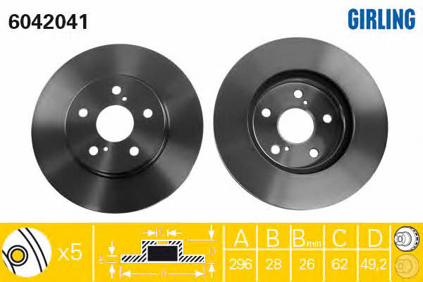 Girling 6042041 Front brake disc ventilated 6042041: Buy near me in Poland at 2407.PL - Good price!