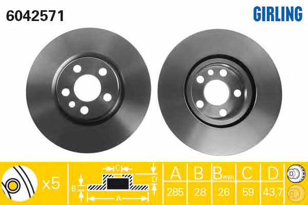Girling 6042571 Front brake disc ventilated 6042571: Buy near me in Poland at 2407.PL - Good price!