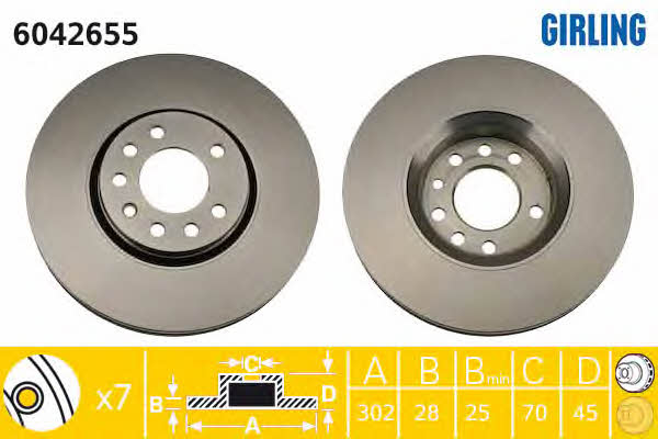 Girling 6042655 Front brake disc ventilated 6042655: Buy near me in Poland at 2407.PL - Good price!
