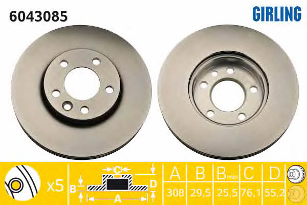 Girling 6043085 Front brake disc ventilated 6043085: Buy near me in Poland at 2407.PL - Good price!