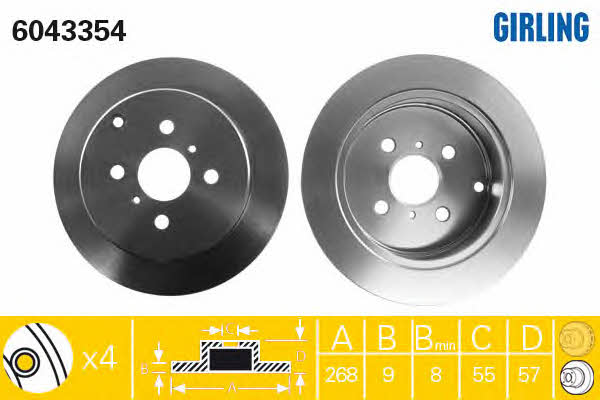 Girling 6043354 Rear brake disc, non-ventilated 6043354: Buy near me in Poland at 2407.PL - Good price!