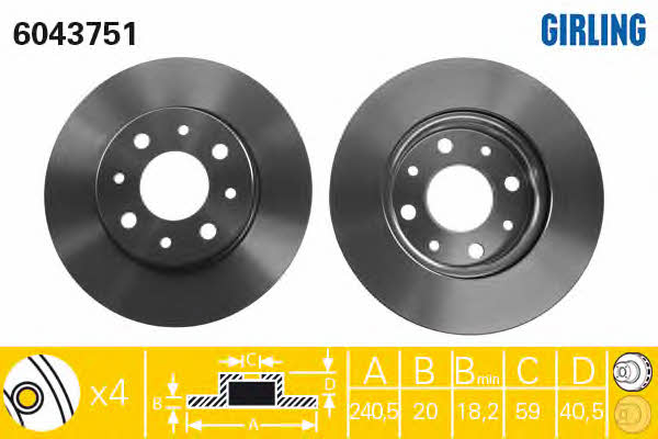 Girling 6043751 Front brake disc ventilated 6043751: Buy near me in Poland at 2407.PL - Good price!