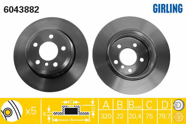 Girling 6043882 Rear ventilated brake disc 6043882: Buy near me in Poland at 2407.PL - Good price!