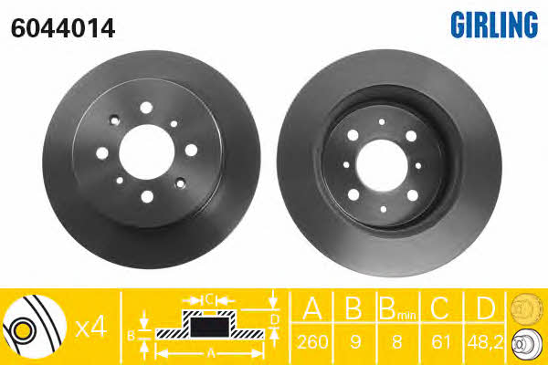 Girling 6044014 Rear brake disc, non-ventilated 6044014: Buy near me at 2407.PL in Poland at an Affordable price!