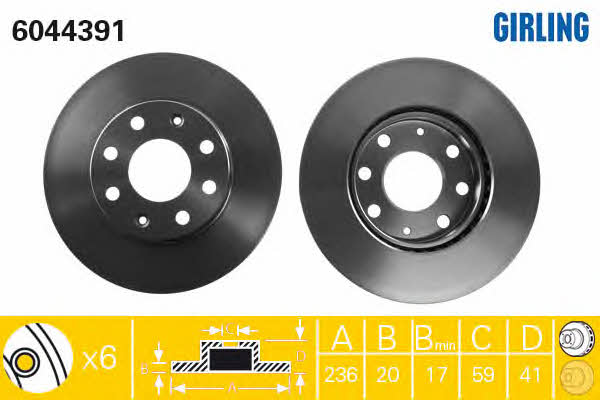 Girling 6044391 Front brake disc ventilated 6044391: Buy near me in Poland at 2407.PL - Good price!