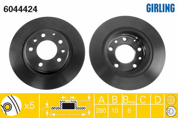 Girling 6044424 Rear brake disc, non-ventilated 6044424: Buy near me in Poland at 2407.PL - Good price!