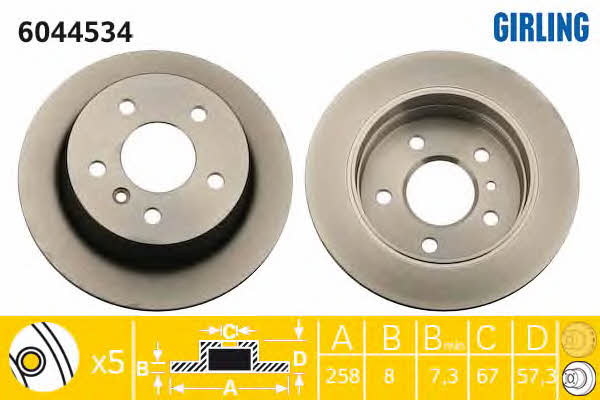 Girling 6044534 Rear brake disc, non-ventilated 6044534: Buy near me in Poland at 2407.PL - Good price!
