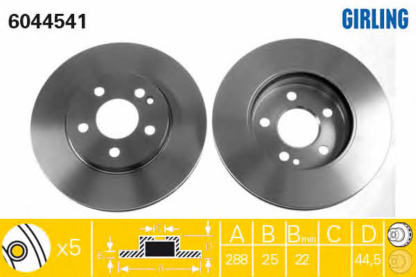 Girling 6044541 Front brake disc ventilated 6044541: Buy near me in Poland at 2407.PL - Good price!