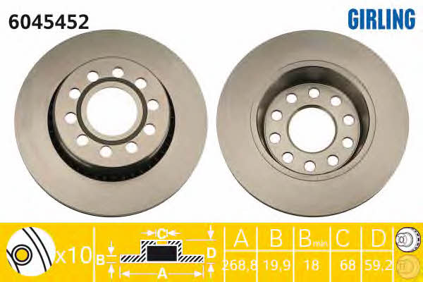 Girling 6045452 Rear ventilated brake disc 6045452: Buy near me in Poland at 2407.PL - Good price!