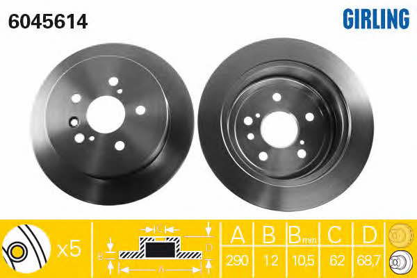 Girling 6045614 Rear brake disc, non-ventilated 6045614: Buy near me at 2407.PL in Poland at an Affordable price!