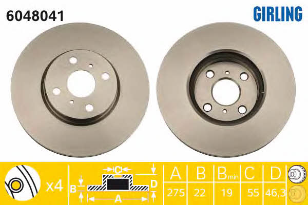 Girling 6048041 Front brake disc ventilated 6048041: Buy near me in Poland at 2407.PL - Good price!