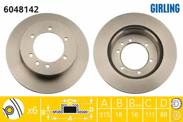 Girling 6048142 Rear ventilated brake disc 6048142: Buy near me in Poland at 2407.PL - Good price!