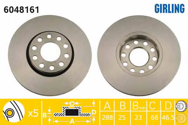 Girling 6048161 Front brake disc ventilated 6048161: Buy near me in Poland at 2407.PL - Good price!