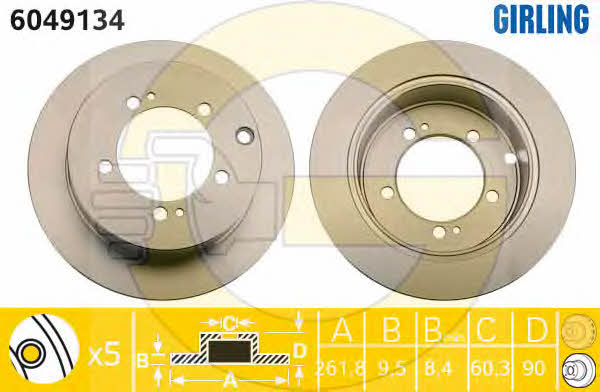 Girling 6049134 Rear brake disc, non-ventilated 6049134: Buy near me in Poland at 2407.PL - Good price!