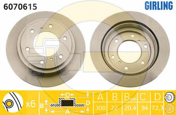 Girling 6070615 Rear ventilated brake disc 6070615: Buy near me at 2407.PL in Poland at an Affordable price!