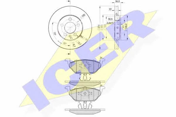 Icer 31338-5602 Front ventilated brake discs with pads, set 313385602: Buy near me in Poland at 2407.PL - Good price!