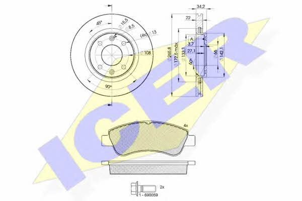 Icer 31388-4750 Front ventilated brake discs with pads, set 313884750: Buy near me in Poland at 2407.PL - Good price!