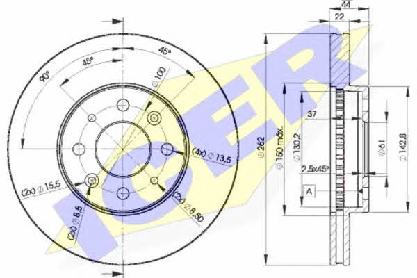 Icer 78BD2232-2 Front brake disc ventilated 78BD22322: Buy near me at 2407.PL in Poland at an Affordable price!