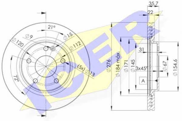 Icer 78BD0612-2 Диск гальмівний передній вентильований 78BD06122: Приваблива ціна - Купити у Польщі на 2407.PL!