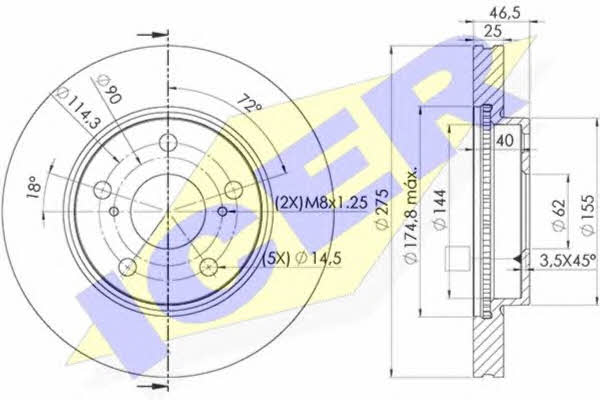 Icer 78BD2881-2 Front brake disc ventilated 78BD28812: Buy near me in Poland at 2407.PL - Good price!