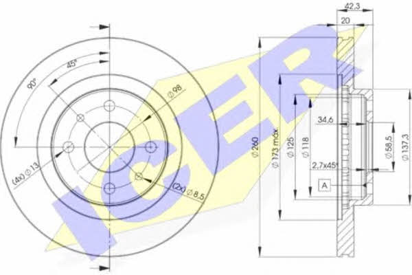 Icer 78BD1073-2 Front brake disc ventilated 78BD10732: Buy near me in Poland at 2407.PL - Good price!